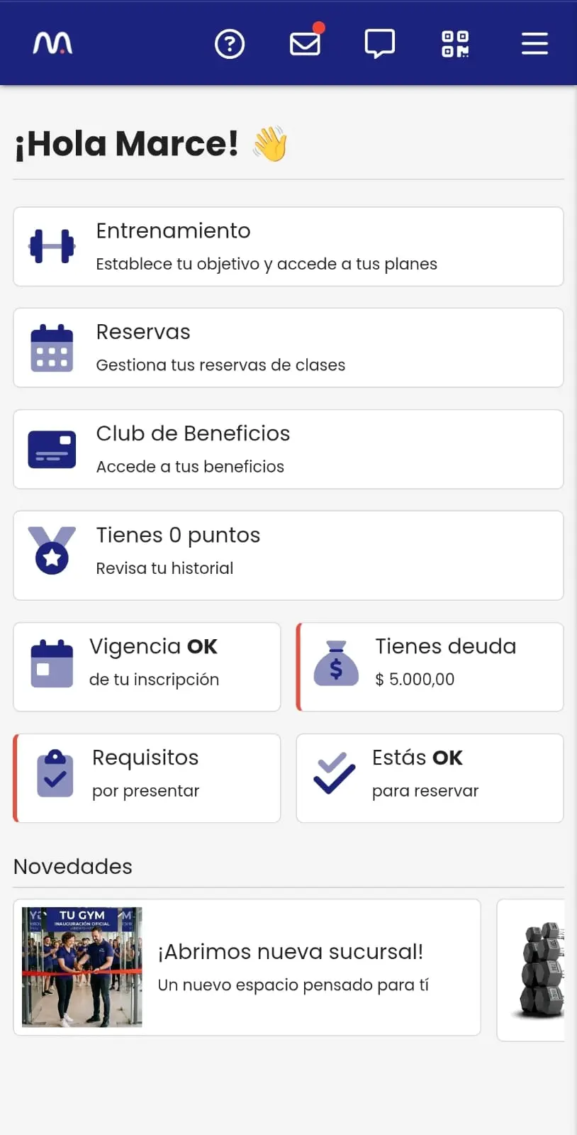 App experiencia cliente Mis Actividades
